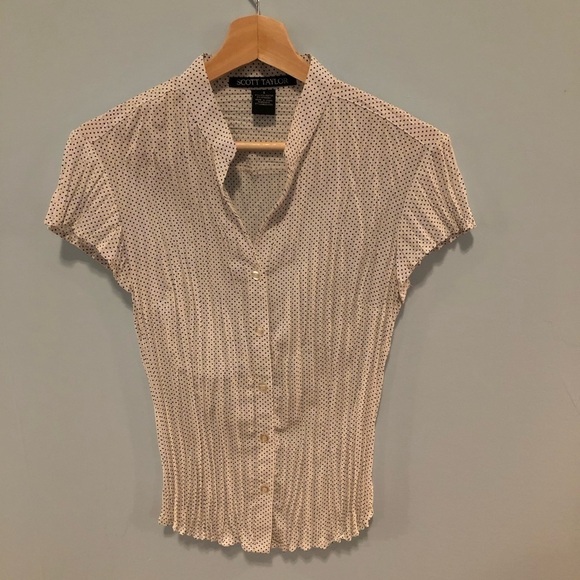 Scott Taylor size small black and white polka dot short sleeve button down shirt - Picture 4 of 9